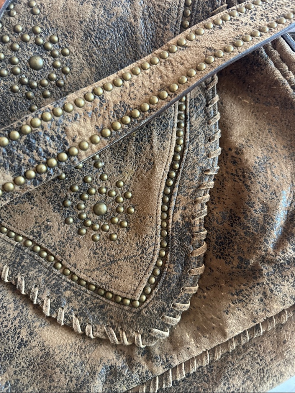 Rare Jose Luis Lambskin Suede Leather Studded Crossbody Messenger Bag - Picture 2 of 9